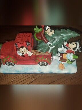 Disney Red Holiday Truck Figurine with Minnie, Mickey & Goofy